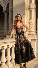 Midnight Floral Corset Maxi Dress with Bow