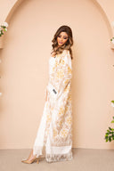 Abaya in lana ricamata in bianco