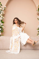Abaya in lana ricamata in bianco