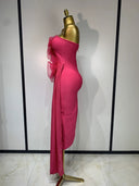 Hot Pink Bandage Midi Dress with Chiffon Floral Details