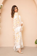 Abaya in lana ricamata in bianco
