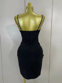 Black Pearl & Crystal Bow Mini Dress