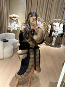 Real Fox Fur with Alkantara Coat in black