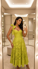 Lime Green Floral Tie-Shoulder Midi Dress