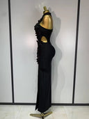 Floral Appliqué Halter Bandage Midi Dress