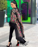 Abaya in lana ricamata in nero