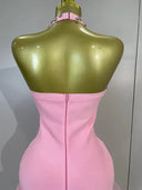 Pink Crystal Halter Bandage Mini Dress