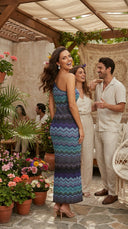 One Shoulder Chevron Knit Maxi Dress – Midnight Multi Blue