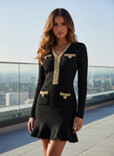 Elegant Crystal Knit Long Sleeve Mermaid Fishtail Mini Party Dress