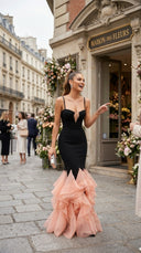 Rosé Noir Ruffle Gown