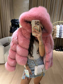 GIACCA IN VERA PELLE RANIA CON PELLICCIA DI VOLPE IN ROSA