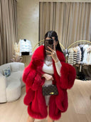 Fox Fur Cashmere Poncho in red