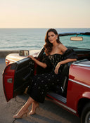 Off-Shoulder Pearl Embellished Bandage Midi Dress