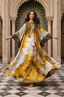 Layla Floral Silk Abaya in Mustard