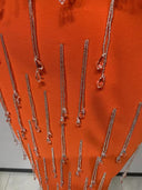 Orange Crystal Fringe Bandage Midi Dress