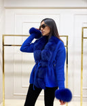 Fox Fur Cashmere/Knit Short Cardigan in royal blue
