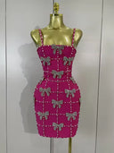 Hot Pink Pearl & Crystal Bow Mini Dress