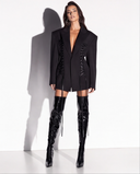 Black Oversized Corset Lace-Up Blazer with Peak Lapels