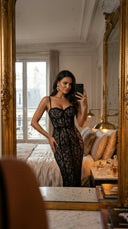 Midnight Lace Bandage Midi Dress