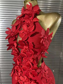 Red Floral Appliqué Midi Dress
