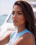Sky Blue Knit Top & Ruffle Midi Skirt Set with Gold Crystal Rings