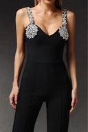 Embellished Black Bandage Jumpsuit