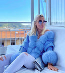 Fox Fur Cashmere/Knit Short Cardigan in blue