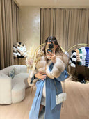 Real Fox Fur Cashmere Coat in baby blue