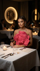 Orange & Pink 3D Rose Bandage Midi Dress