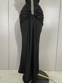 Crystal Embellished Off-Shoulder Maxi Dress – Black