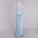 Baby Blue Corset Satin Maxi Dress