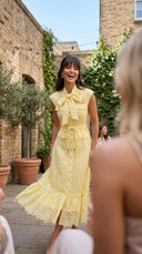 Pastel Yellow Bow Lace Midi Dress