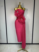 Hot Pink Bandage Midi Dress with Chiffon Floral Details