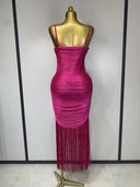 Ruched Fringe Bandage Dress