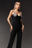 Embellished Black Bandage Jumpsuit