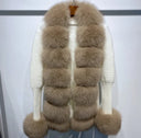 Fox Fur Cashmere/Knit Short Cardigan in white and camel