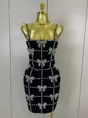 Black Pearl & Crystal Bow Mini Dress