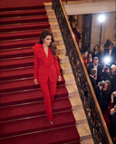 Red 3D Flower Appliqué Blazer & Flared Trousers Set