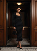 Knitted Lace Rhinestone Top Vest & Camisole with Ruffle Edge Slim Fit Half Skirt Set