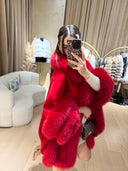 Fox Fur Cashmere Poncho in red
