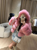 GIACCA IN VERA PELLE RANIA CON PELLICCIA DI VOLPE IN ROSA