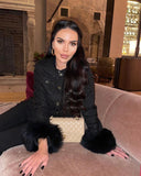Tweed Blazer in black with faux fur