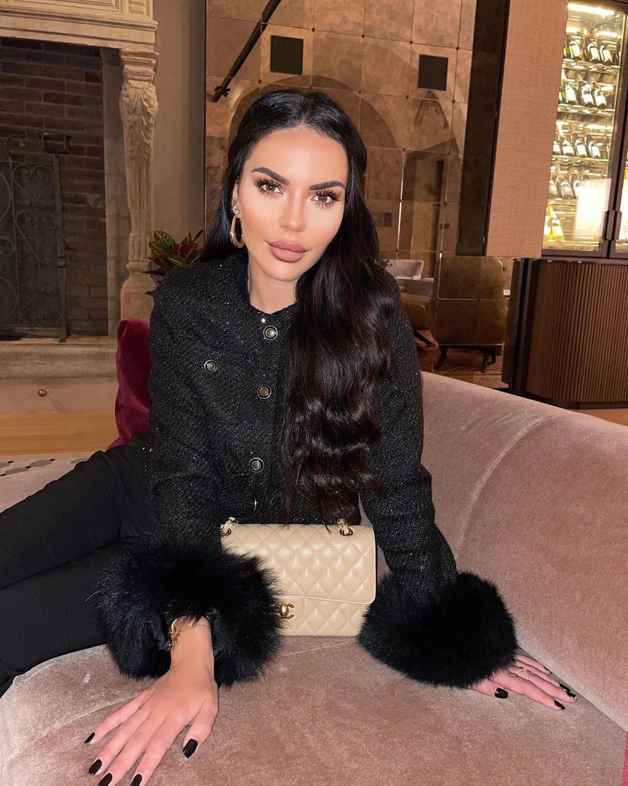 Tweed Blazer in black with faux fur