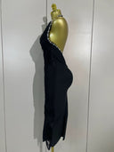 Black Crystal Detail Halter Midi Dress