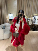 Fox Fur Cashmere Poncho in red