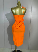 Orange One Shoulder Ruffle Bandage Dress