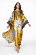 Layla Floral Silk Abaya in Mustard