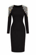 Diamond Beaded Long Sleeve Elegant Dress