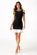 Ruffled Hem Beaded Knit Mini Dress