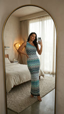 One Shoulder Chevron Knit Maxi Dress – Sky Blue